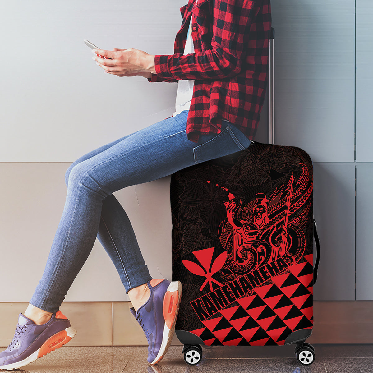King Kamehameha Day Luggage Cover Kakau Polynesian Pattern