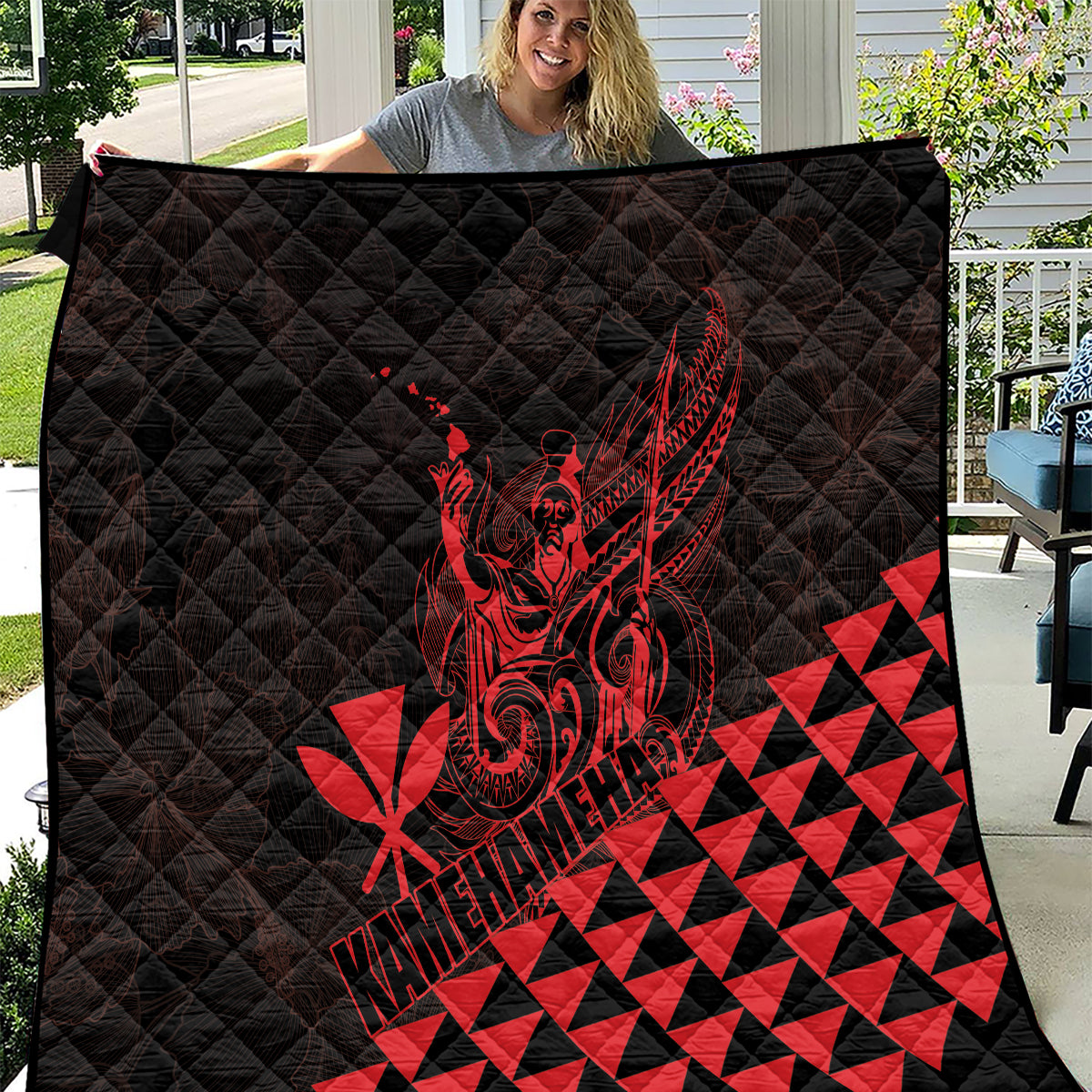 King Kamehameha Day Quilt Kakau Polynesian Pattern LT01 Red - Polynesian Pride