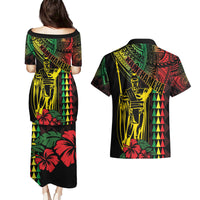King Kamehameha Day Couples Matching Puletasi and Hawaiian Shirt Hawaii Kakau Reggae