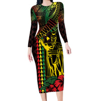 King Kamehameha Day Family Matching Long Sleeve Bodycon Dress and Hawaiian Shirt Hawaii Kakau Reggae