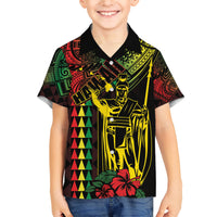 King Kamehameha Day Family Matching Short Sleeve Bodycon Dress and Hawaiian Shirt Hawaii Kakau Reggae