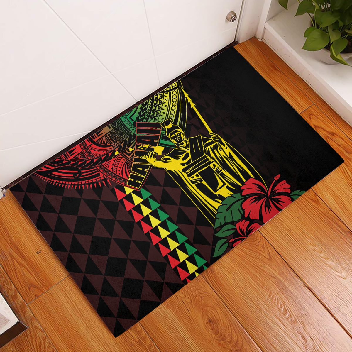 King Kamehameha Day Rubber Doormat Hawaii Kakau Reggae