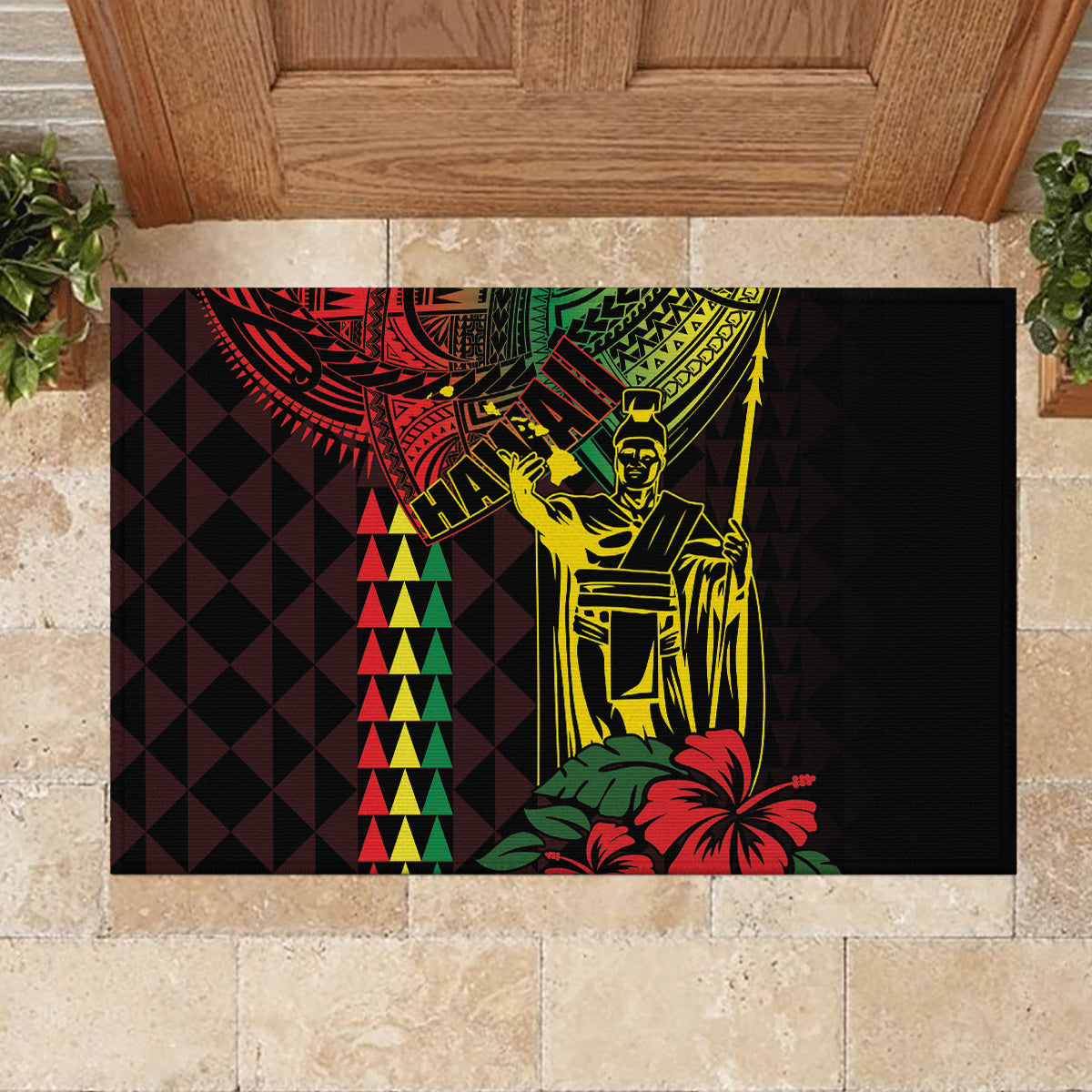King Kamehameha Day Rubber Doormat Hawaii Kakau Reggae