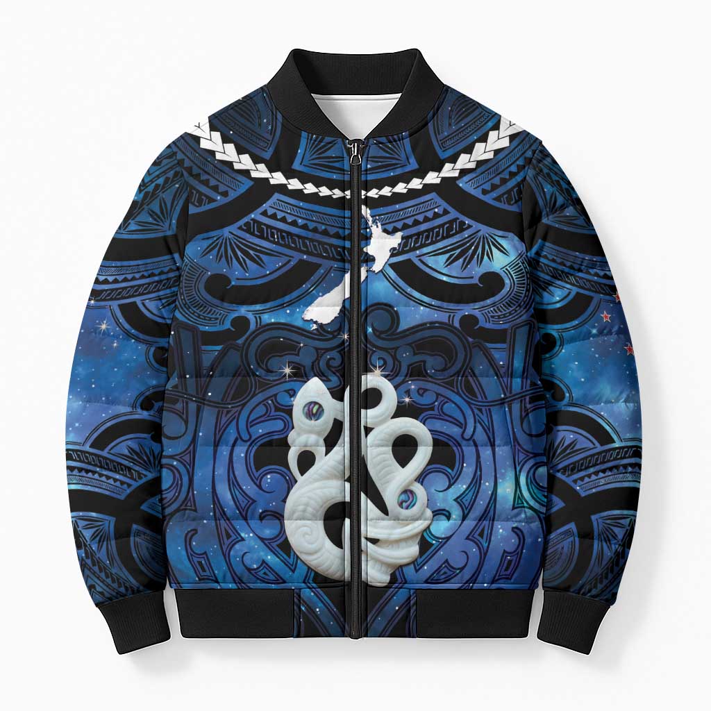Personalized Maori Matariki Manaia Bomber Puffer Jacket Maori Kowhaiwhai Pattern Galaxy