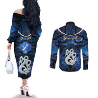 Personalized Maori Matariki Manaia Couples Matching Off The Shoulder Long Sleeve Dress and Long Sleeve Button Shirt Maori Kowhaiwhai Pattern Galaxy LT01 - Polynesian Pride