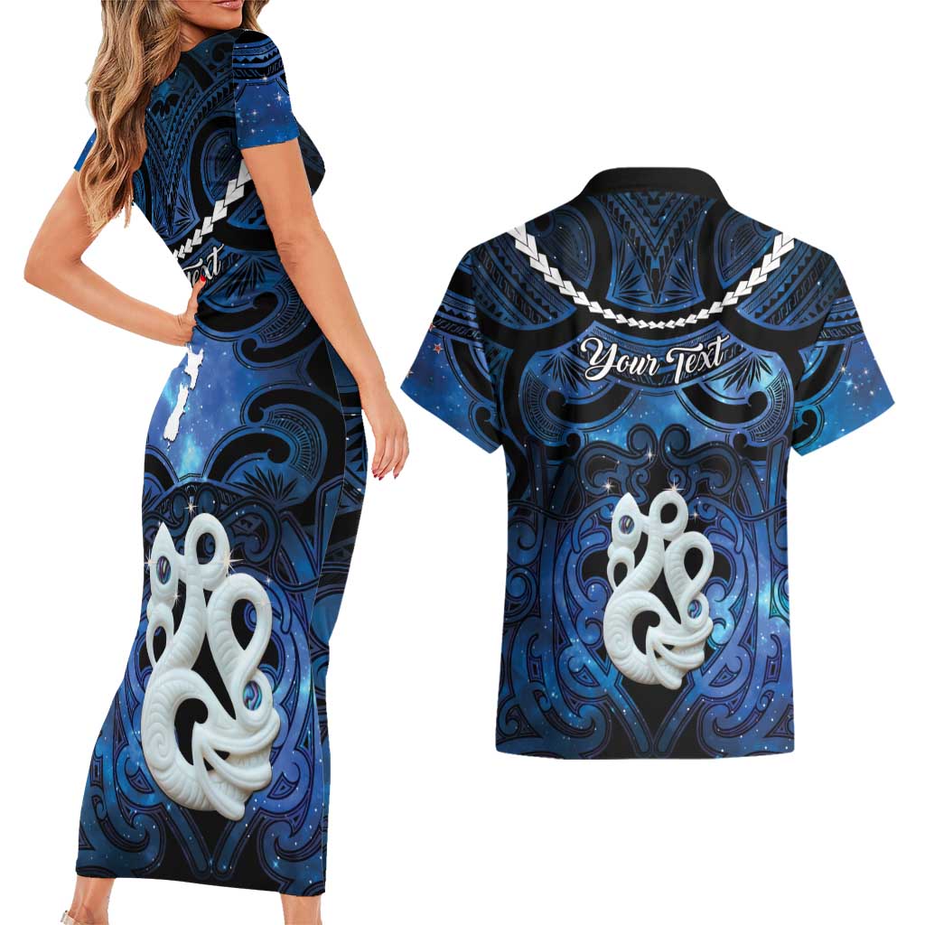 Personalized Maori Matariki Manaia Couples Matching Short Sleeve Bodycon Dress and Hawaiian Shirt Maori Kowhaiwhai Pattern Galaxy LT01 - Polynesian Pride