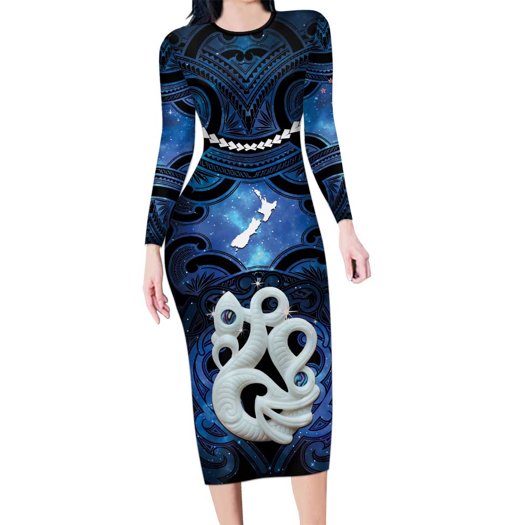 Personalized Maori Matariki Manaia Family Matching Long Sleeve Bodycon Dress and Hawaiian Shirt Maori Kowhaiwhai Pattern Galaxy