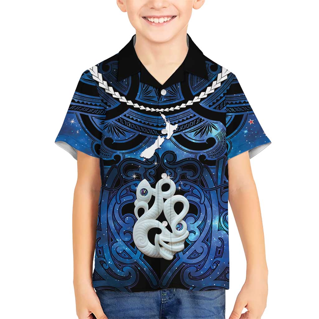 Personalized Maori Matariki Manaia Family Matching Short Sleeve Bodycon Dress and Hawaiian Shirt Maori Kowhaiwhai Pattern Galaxy