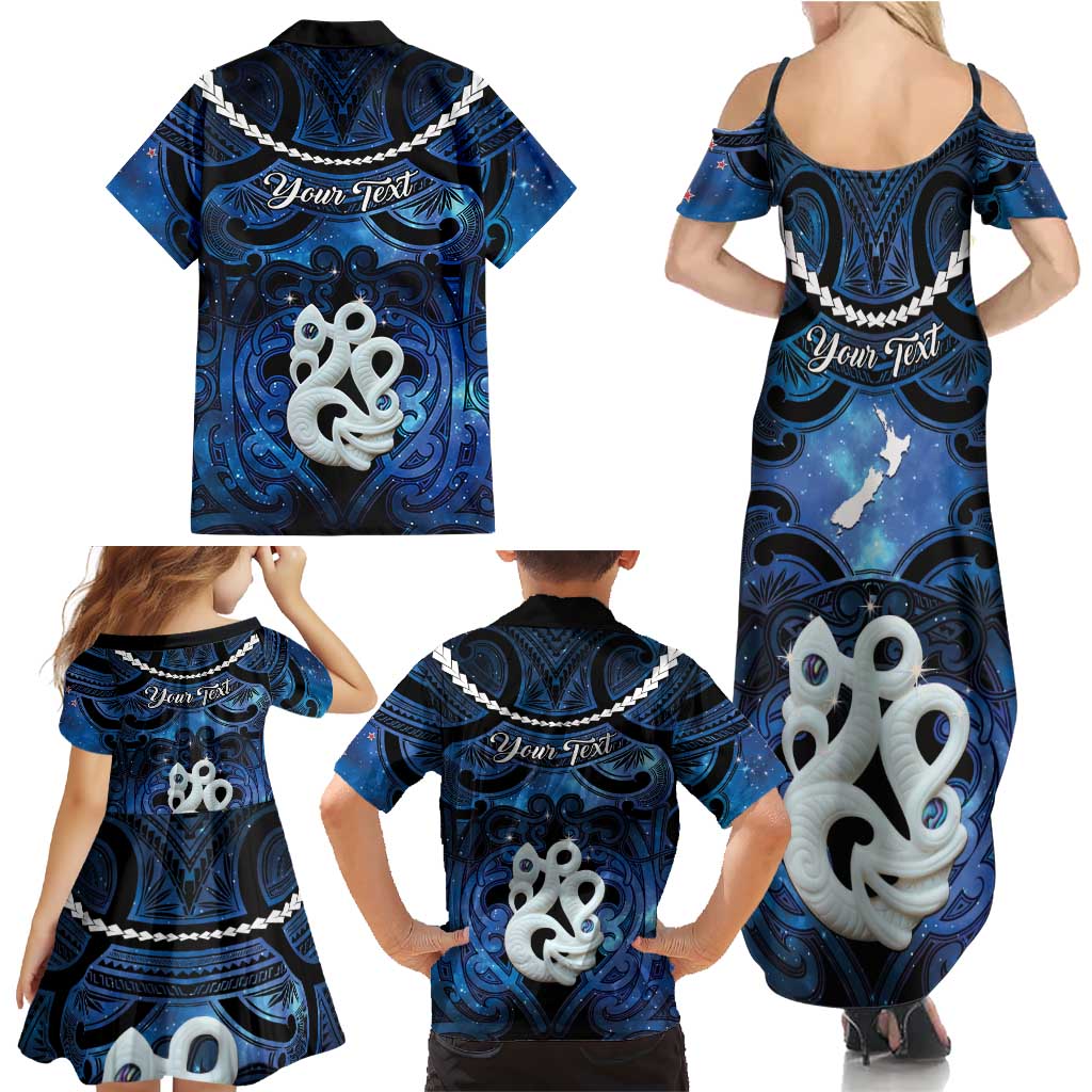 Personalized Maori Matariki Manaia Family Matching Summer Maxi Dress and Hawaiian Shirt Maori Kowhaiwhai Pattern Galaxy LT01 - Polynesian Pride