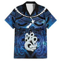 Personalized Maori Matariki Manaia Family Matching Summer Maxi Dress and Hawaiian Shirt Maori Kowhaiwhai Pattern Galaxy LT01 Dad's Shirt - Short Sleeve Blue - Polynesian Pride