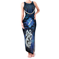 Personalized Maori Matariki Manaia Family Matching Tank Maxi Dress and Hawaiian Shirt Maori Kowhaiwhai Pattern Galaxy LT01 Mom's Dress Blue - Polynesian Pride