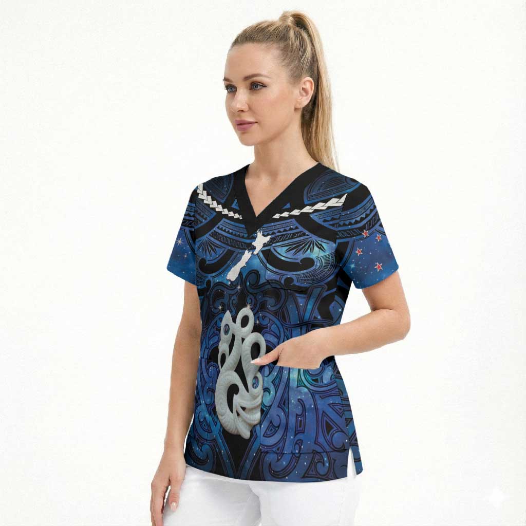 Personalized Maori Matariki Manaia Scrub Top Maori Kowhaiwhai Pattern Galaxy