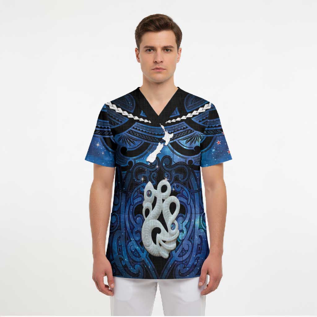 Personalized Maori Matariki Manaia Scrub Top Maori Kowhaiwhai Pattern Galaxy