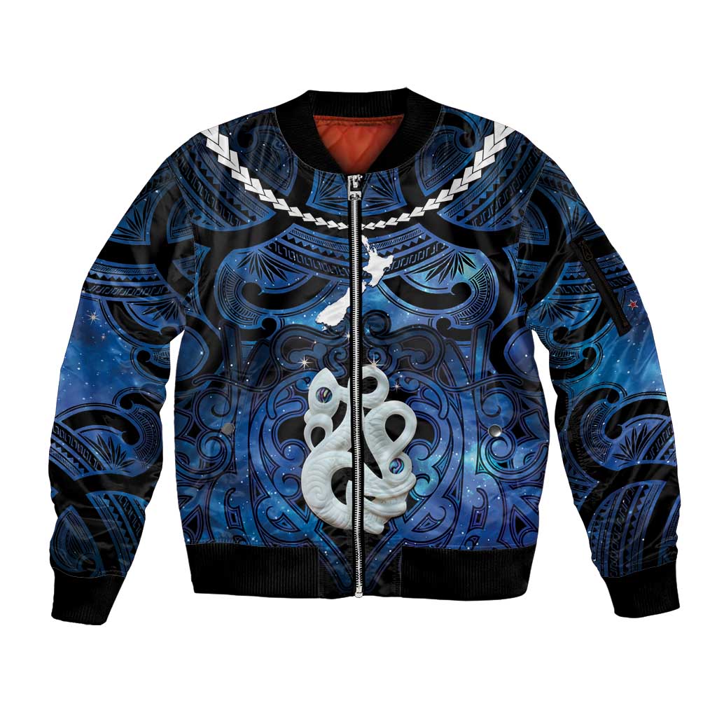 Personalized Maori Matariki Manaia Sleeve Zip Bomber Jacket Maori Kowhaiwhai Pattern Galaxy