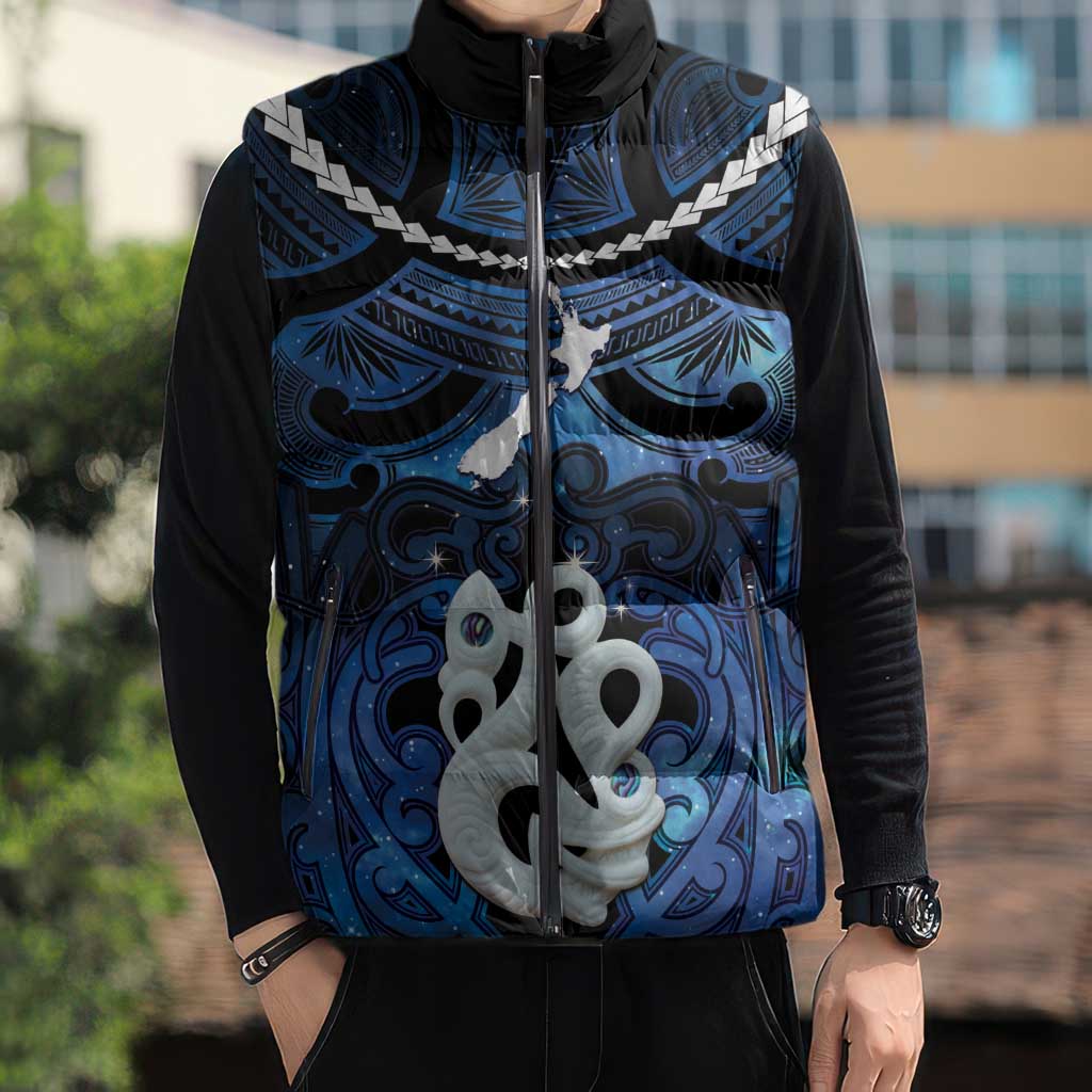 Personalized Maori Matariki Manaia Sleeveless Puffer Jacket Maori Kowhaiwhai Pattern Galaxy