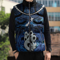 Personalized Maori Matariki Manaia Sleeveless Puffer Jacket Maori Kowhaiwhai Pattern Galaxy