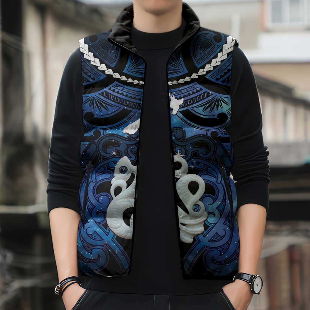Personalized Maori Matariki Manaia Sleeveless Puffer Jacket Maori Kowhaiwhai Pattern Galaxy