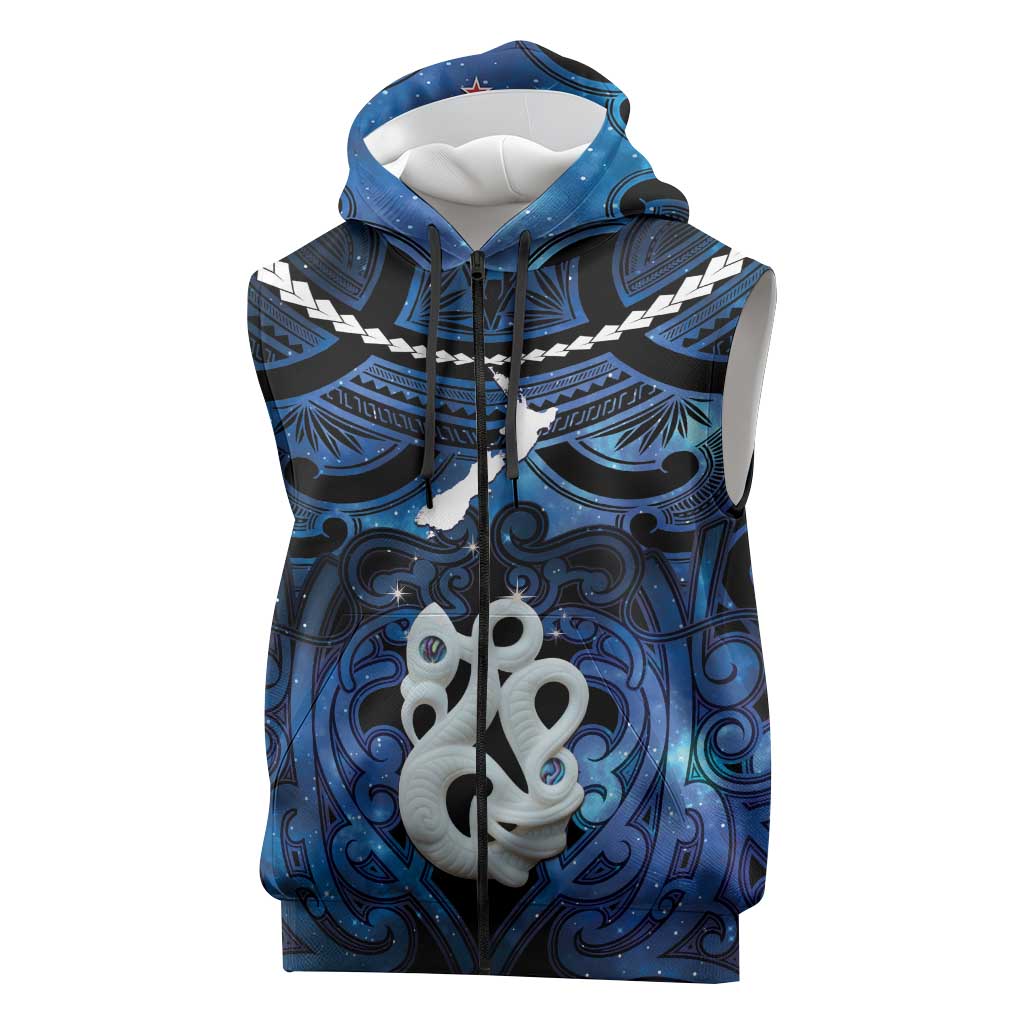Personalized Maori Matariki Manaia Sleeveless Zip Hoodie Maori Kowhaiwhai Pattern Galaxy