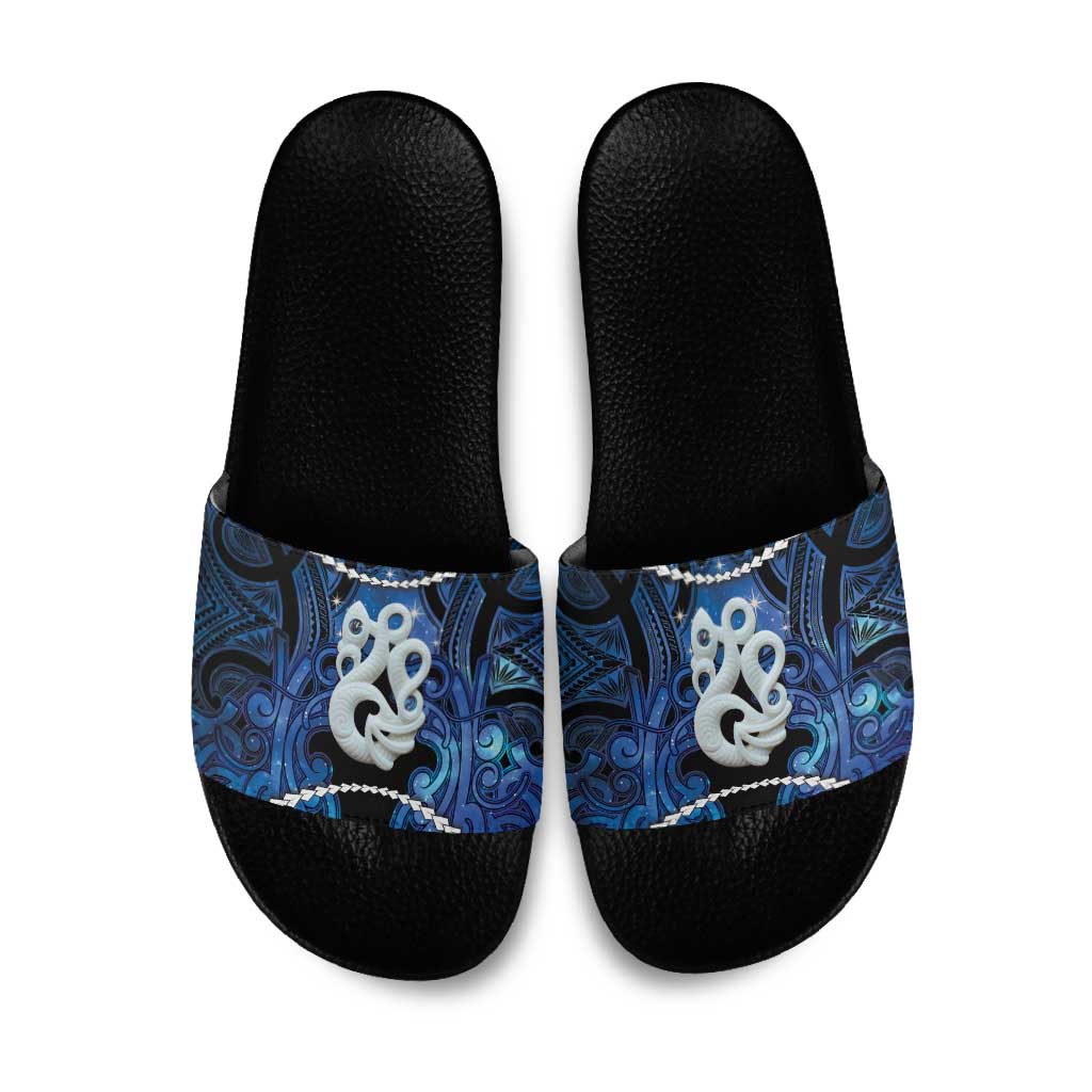 Maori Matariki Manaia Slide Sandals Maori Kowhaiwhai Pattern Galaxy LT01 Blue - Polynesian Pride