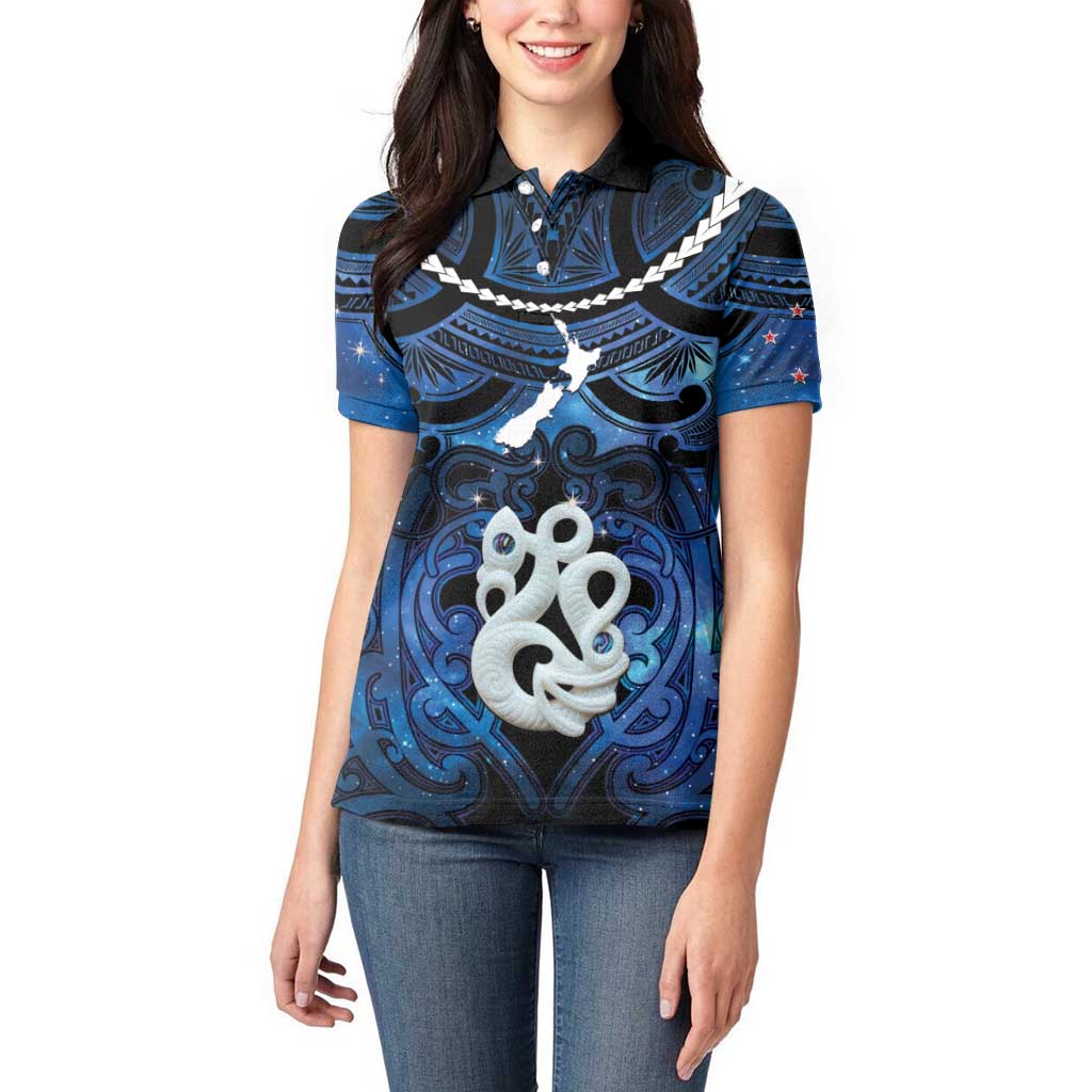 Personalized Maori Matariki Manaia Women Polo Shirt Maori Kowhaiwhai Pattern Galaxy LT01 - Polynesian Pride