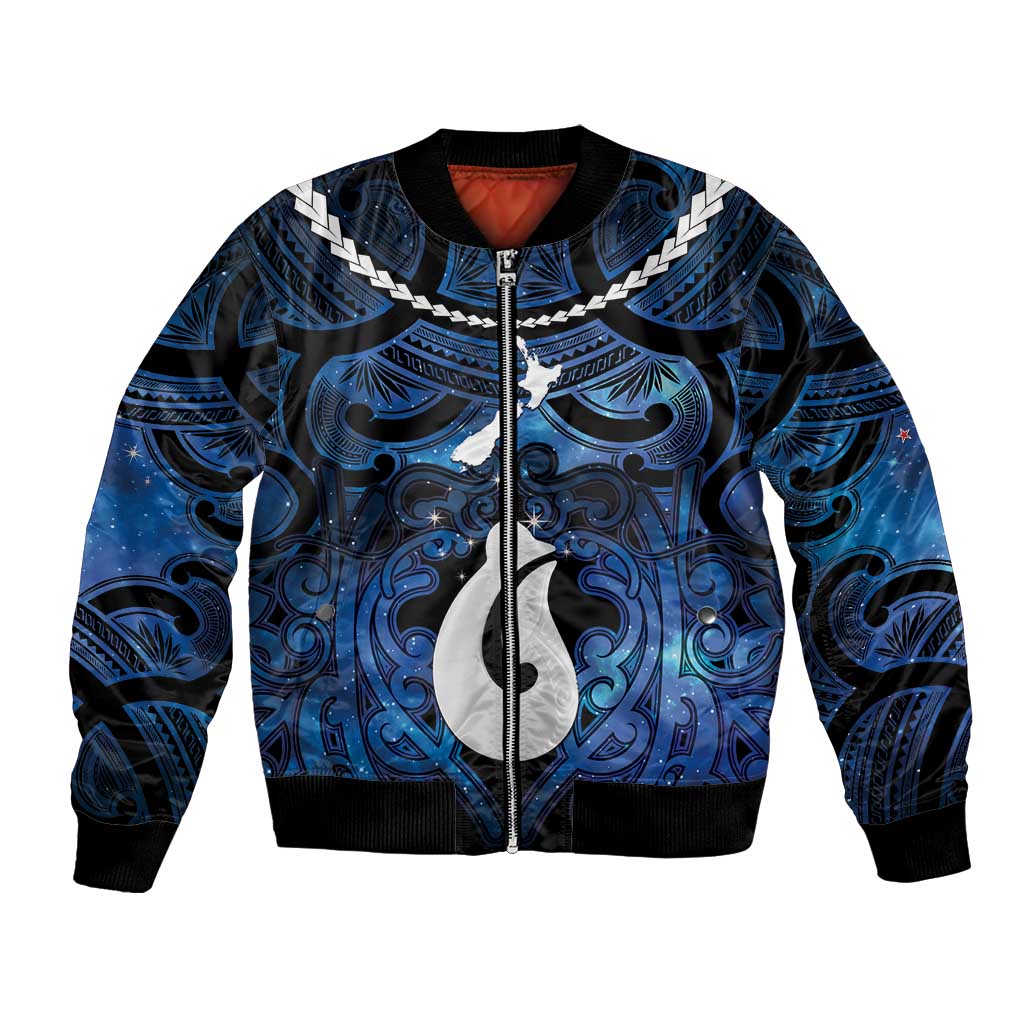Personalized Maori Matariki Hei Matau Bomber Jacket Maori Kowhaiwhai Pattern Galaxy