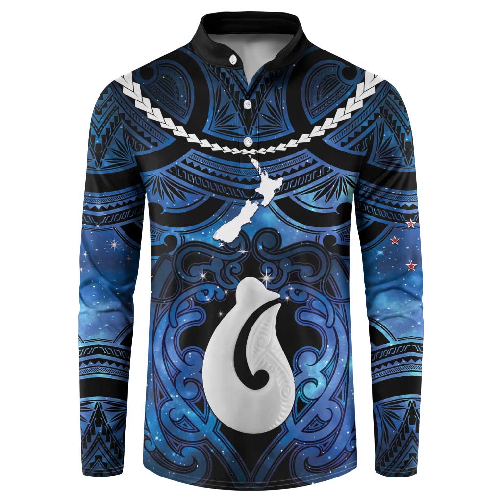 Personalized Maori Matariki Hei Matau Button Sweatshirt Maori Kowhaiwhai Pattern Galaxy