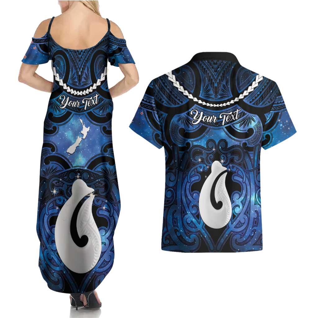 Personalized Maori Matariki Hei Matau Couples Matching Summer Maxi Dress and Hawaiian Shirt Maori Kowhaiwhai Pattern Galaxy LT01 - Polynesian Pride