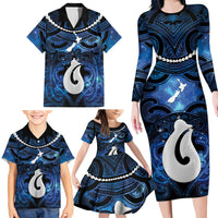 Personalized Maori Matariki Hei Matau Family Matching Long Sleeve Bodycon Dress and Hawaiian Shirt Maori Kowhaiwhai Pattern Galaxy