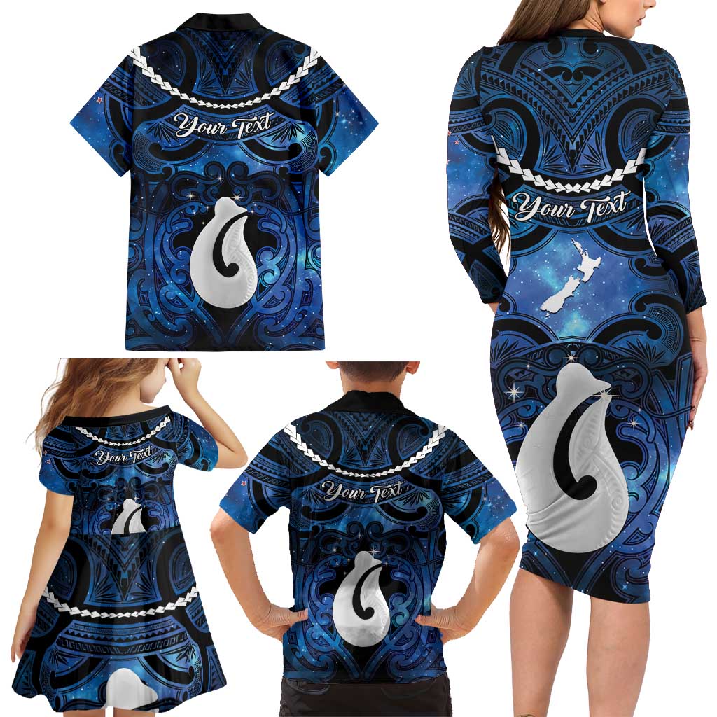 Personalized Maori Matariki Hei Matau Family Matching Long Sleeve Bodycon Dress and Hawaiian Shirt Maori Kowhaiwhai Pattern Galaxy