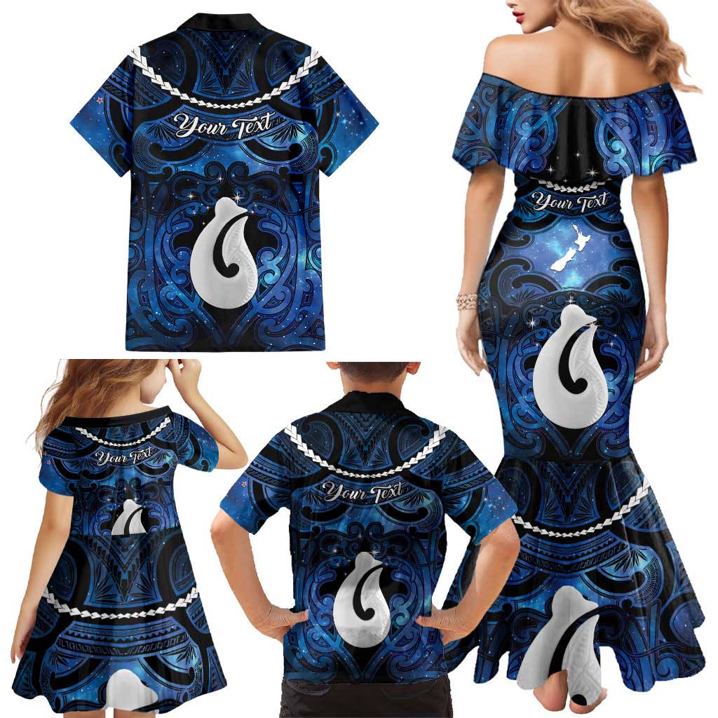 Personalized Maori Matariki Hei Matau Family Matching Mermaid Dress and Hawaiian Shirt Maori Kowhaiwhai Pattern Galaxy