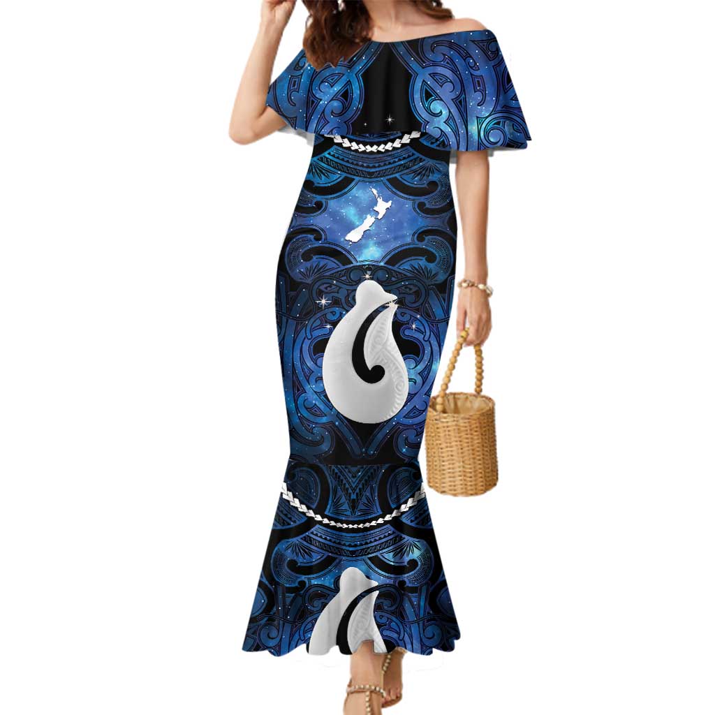 Personalized Maori Matariki Hei Matau Family Matching Mermaid Dress and Hawaiian Shirt Maori Kowhaiwhai Pattern Galaxy