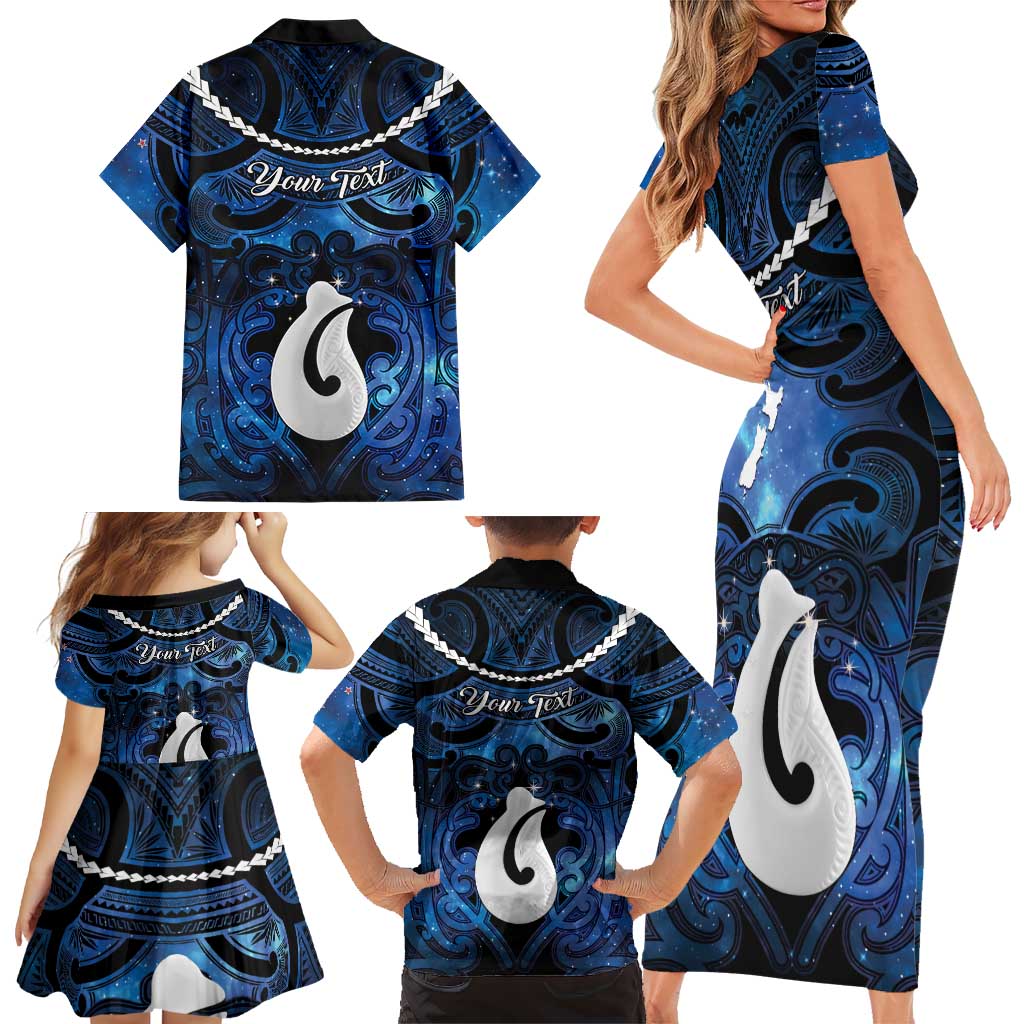 Personalized Maori Matariki Hei Matau Family Matching Short Sleeve Bodycon Dress and Hawaiian Shirt Maori Kowhaiwhai Pattern Galaxy