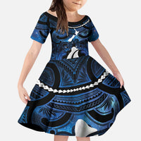 Personalized Maori Matariki Hei Matau Kid Short Sleeve Dress Maori Kowhaiwhai Pattern Galaxy LT01 KID Blue - Polynesian Pride