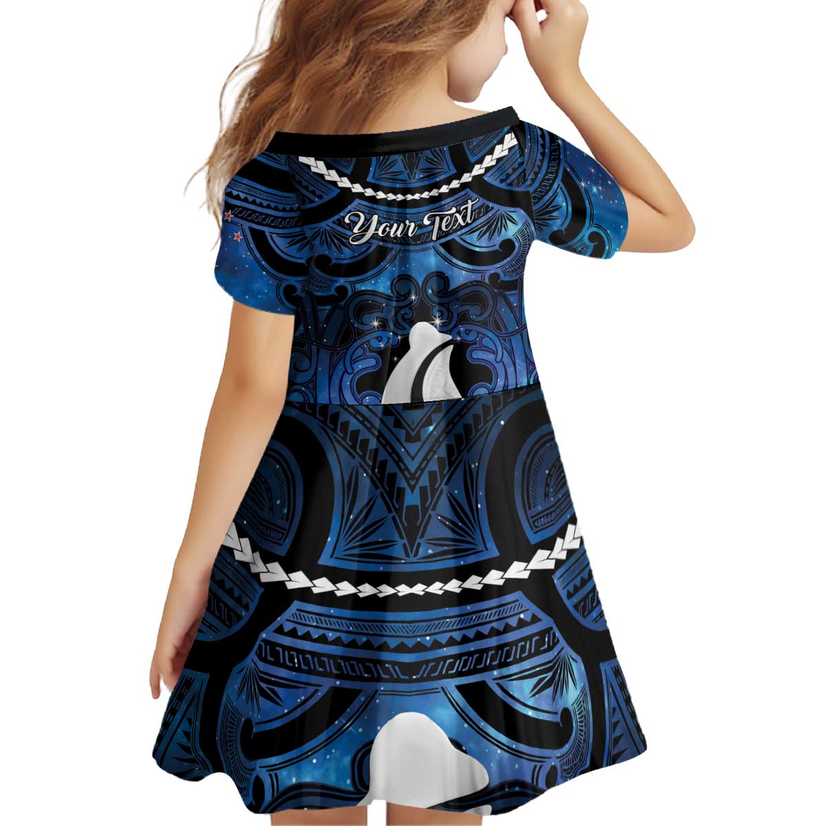 Personalized Maori Matariki Hei Matau Kid Short Sleeve Dress Maori Kowhaiwhai Pattern Galaxy LT01 - Polynesian Pride