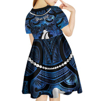 Personalized Maori Matariki Hei Matau Kid Short Sleeve Dress Maori Kowhaiwhai Pattern Galaxy LT01 - Polynesian Pride