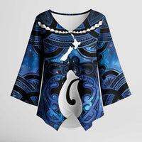 Personalized Maori Matariki Hei Matau Kimono Sleeve Blouse Maori Kowhaiwhai Pattern Galaxy LT01 Female Blue - Polynesian Pride