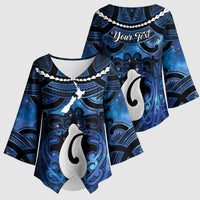 Personalized Maori Matariki Hei Matau Kimono Sleeve Blouse Maori Kowhaiwhai Pattern Galaxy LT01 - Polynesian Pride