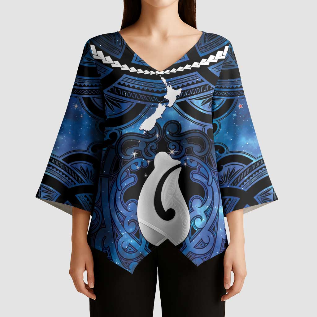 Personalized Maori Matariki Hei Matau Kimono Sleeve Blouse Maori Kowhaiwhai Pattern Galaxy LT01 - Polynesian Pride