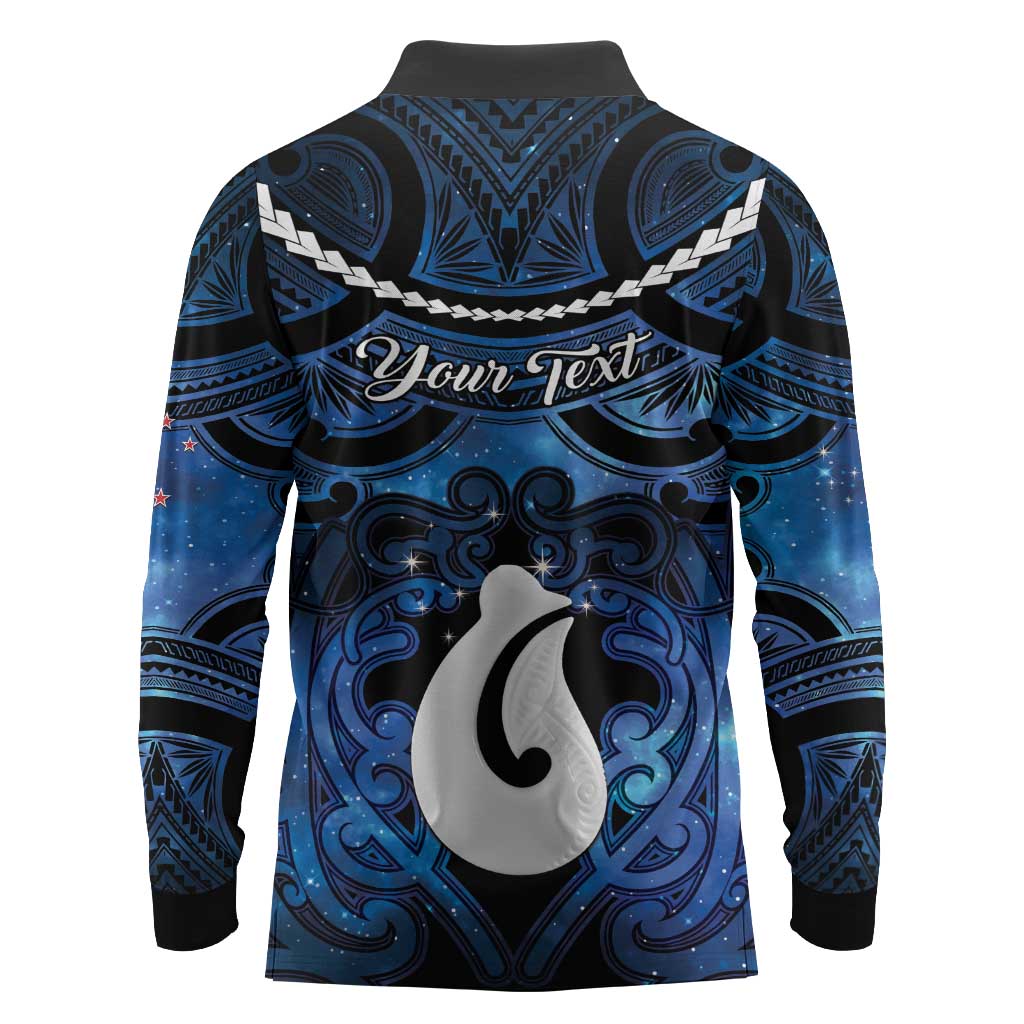 Personalized Maori Matariki Hei Matau Long Sleeve Polo Shirt Maori Kowhaiwhai Pattern Galaxy