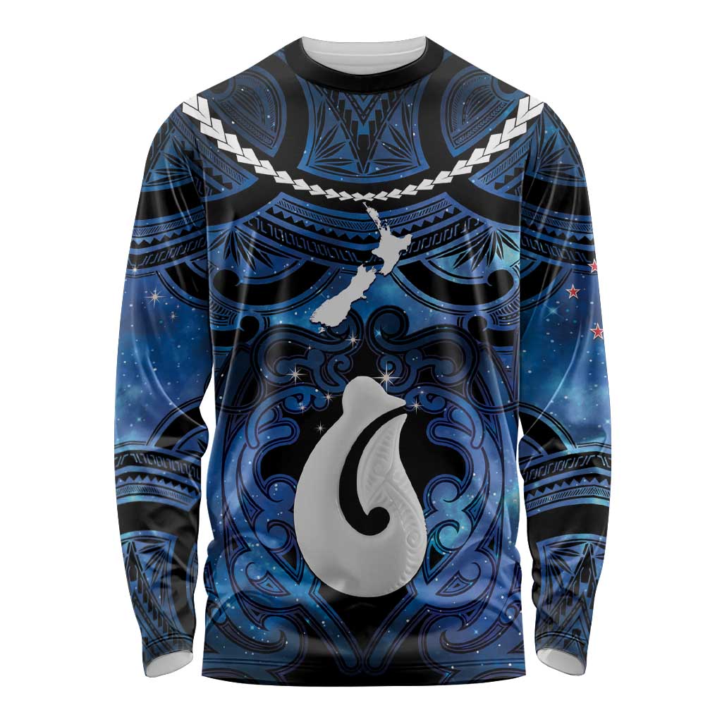 Personalized Maori Matariki Hei Matau Long Sleeve Shirt Maori Kowhaiwhai Pattern Galaxy