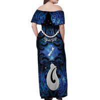 Personalized Maori Matariki Hei Matau Off Shoulder Maxi Dress Maori Kowhaiwhai Pattern Galaxy