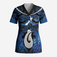 Personalized Maori Matariki Hei Matau Scrub Top Maori Kowhaiwhai Pattern Galaxy LT01 Adult Blue - Polynesian Pride