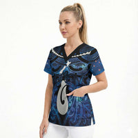 Personalized Maori Matariki Hei Matau Scrub Top Maori Kowhaiwhai Pattern Galaxy LT01 - Polynesian Pride
