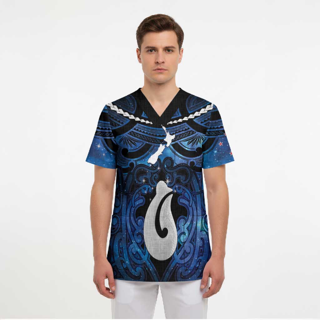 Personalized Maori Matariki Hei Matau Scrub Top Maori Kowhaiwhai Pattern Galaxy LT01 - Polynesian Pride