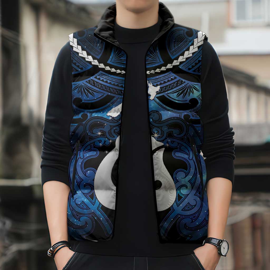 Personalized Maori Matariki Hei Matau Sleeveless Puffer Jacket Maori Kowhaiwhai Pattern Galaxy