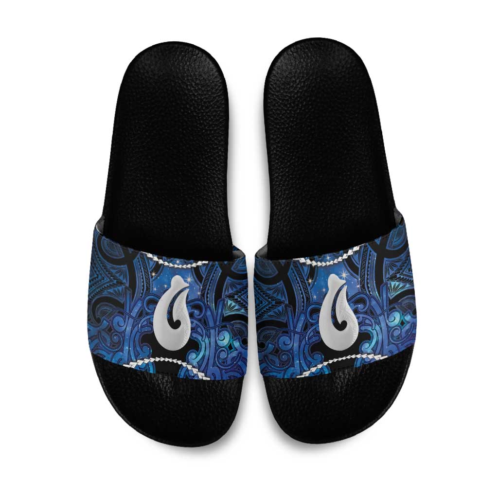 Maori Matariki Hei Matau Slide Sandals Maori Kowhaiwhai Pattern Galaxy LT01 Blue - Polynesian Pride