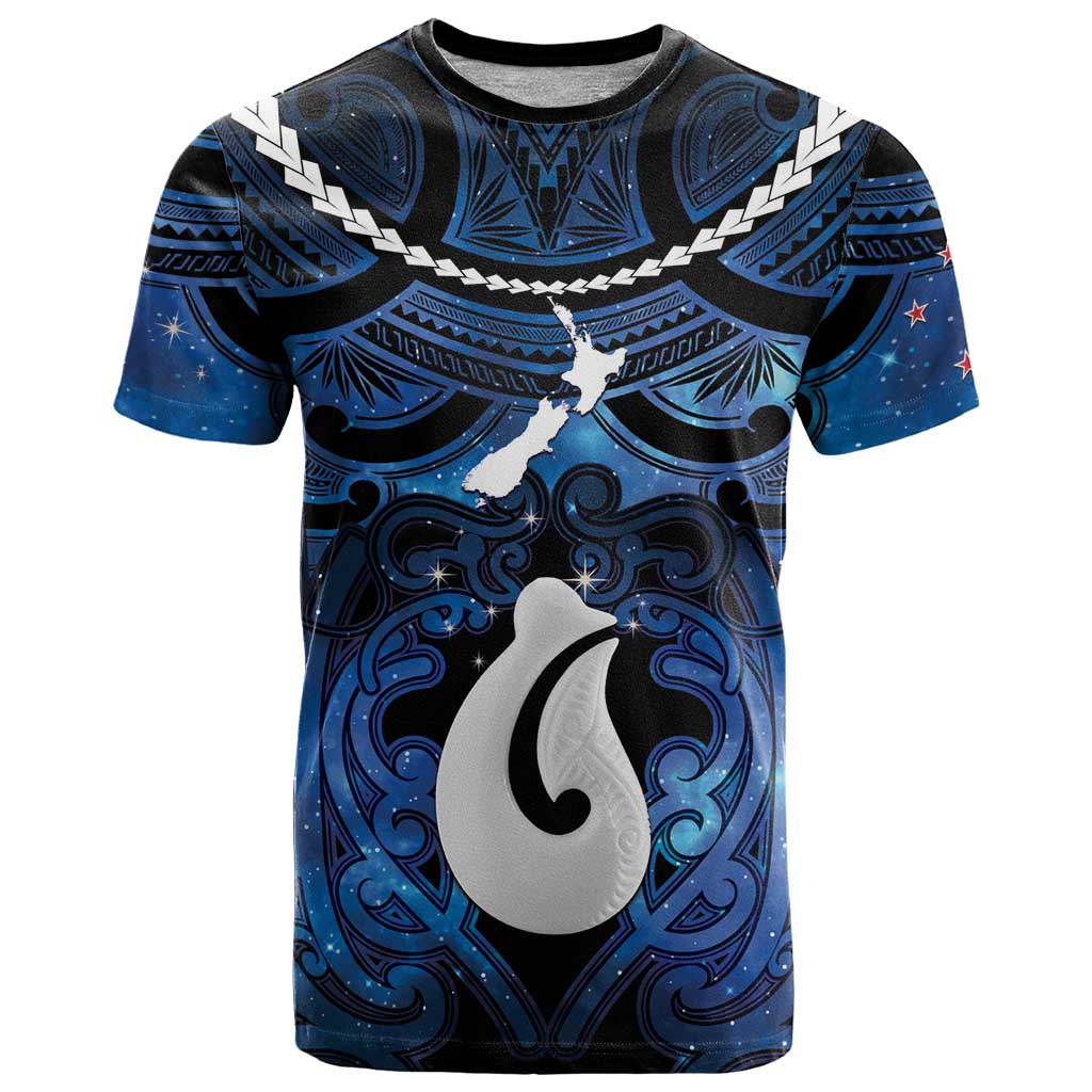 Personalized Maori Matariki Hei Matau T Shirt Maori Kowhaiwhai Pattern Galaxy LT01 Blue - Polynesian Pride