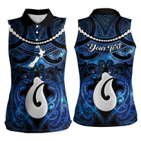 Personalized Maori Matariki Hei Matau Women Sleeveless Polo Shirt Maori Kowhaiwhai Pattern Galaxy