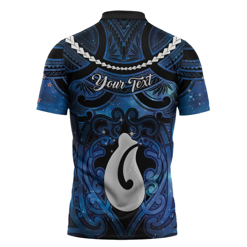 Personalized Maori Matariki Hei Matau Zipper Polo Shirt Maori Kowhaiwhai Pattern Galaxy LT01 - Polynesian Pride