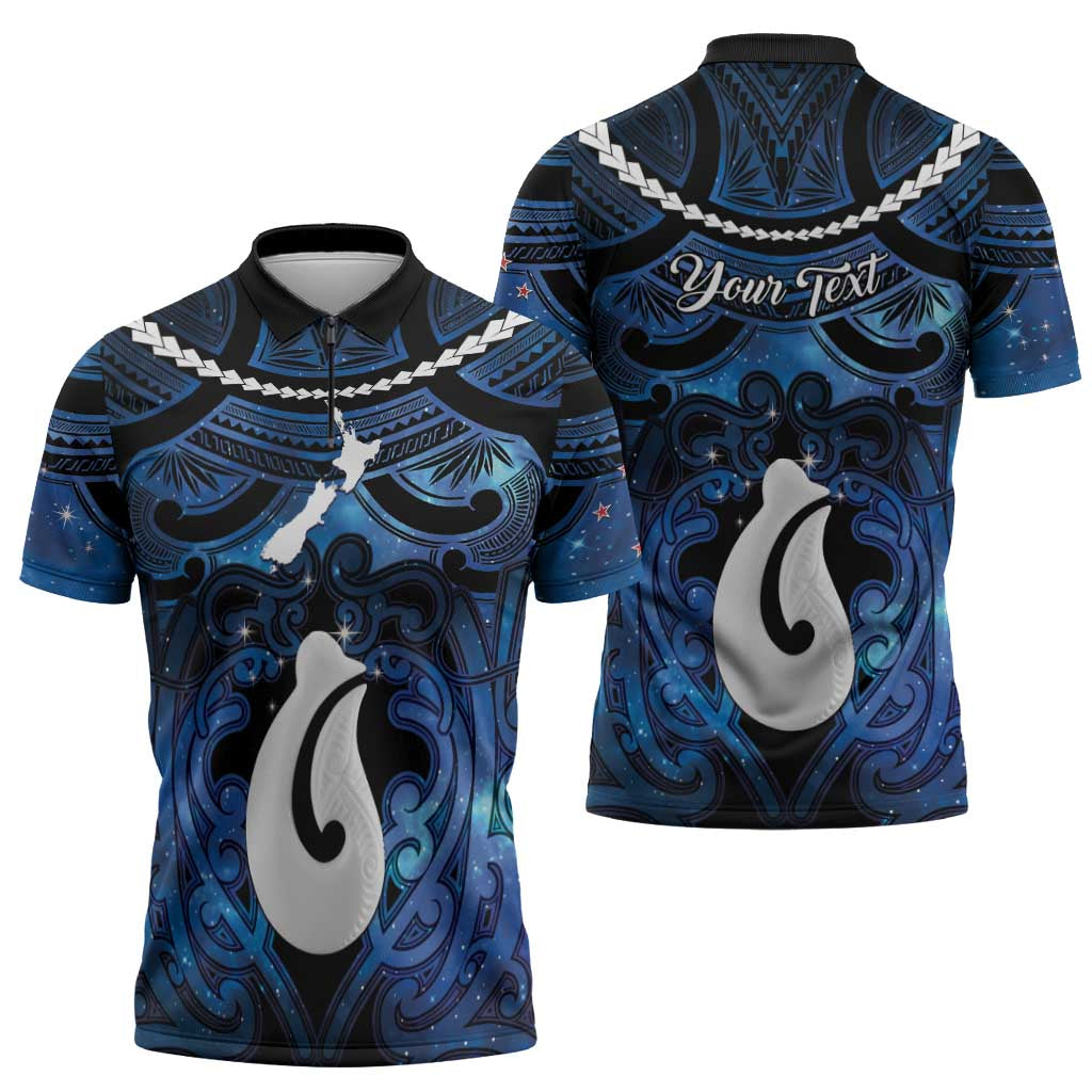 Personalized Maori Matariki Hei Matau Zipper Polo Shirt Maori Kowhaiwhai Pattern Galaxy LT01 - Polynesian Pride
